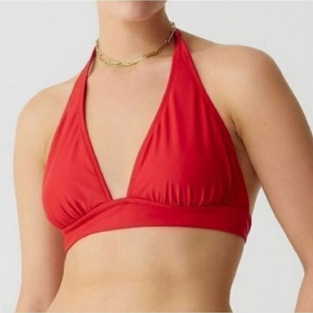J. Crew Red Halter Tie Back Bikini Top Women's Medium Swim Separates Beach Basic